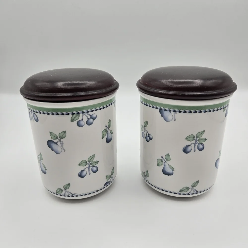 Vintage Villeroy & Boch Provence Set Of 2 Storage Jars w/ Lid Canisters Germany